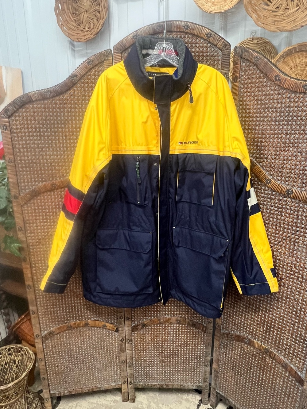 Vintage Tommy Hilfiger coat cold stop color block XXL yellow blue red
